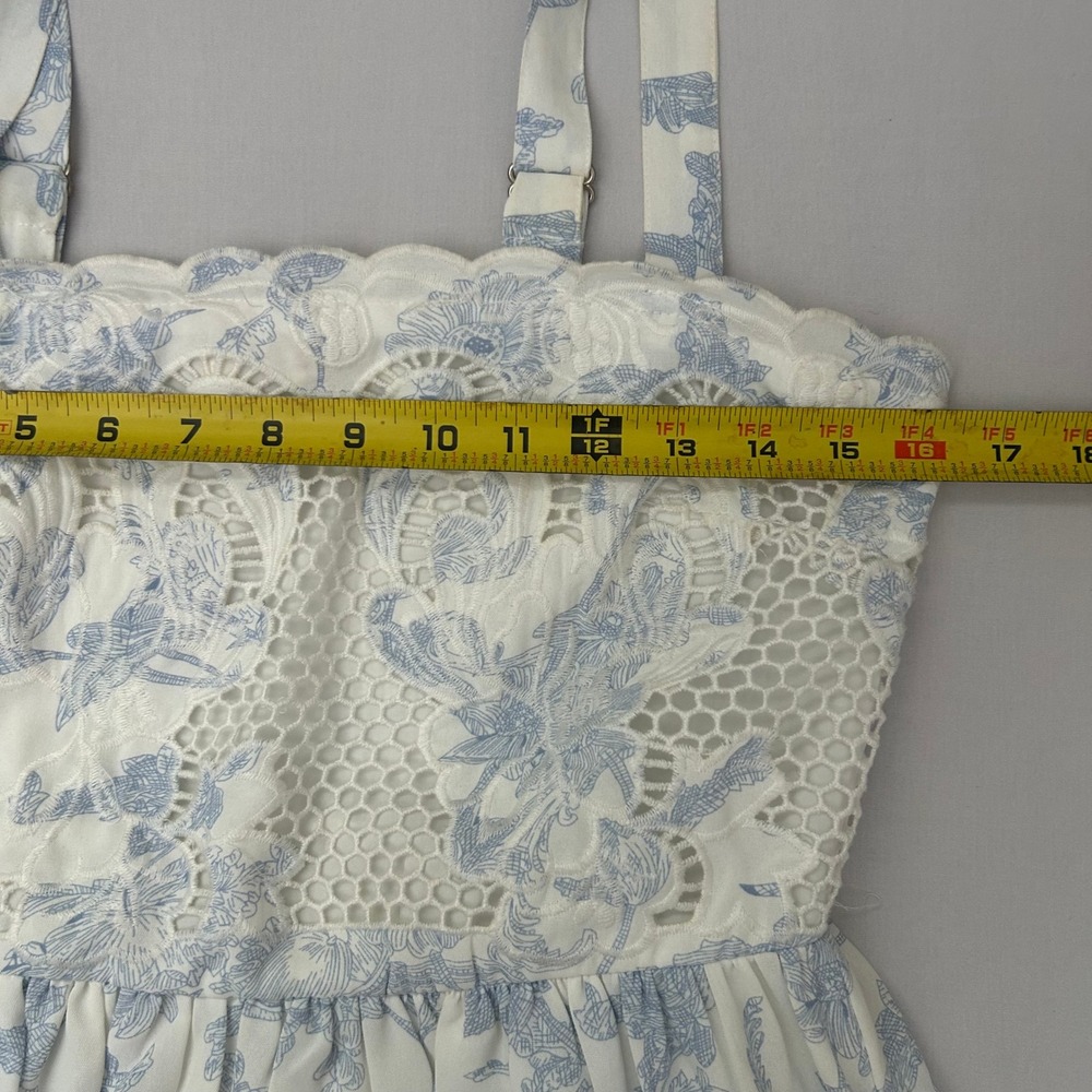 Umgee Dress Womens Small White Blue Midi Toile Floral Crochet Lace Smocked Boho - Picture 8 of 11
